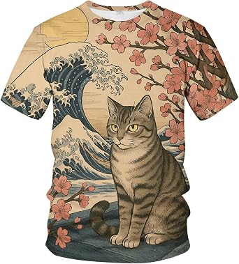 LAOLIUSN Funny Cat Graphic T-Shirt Novelty Short Sleeve Crewneck Shirt