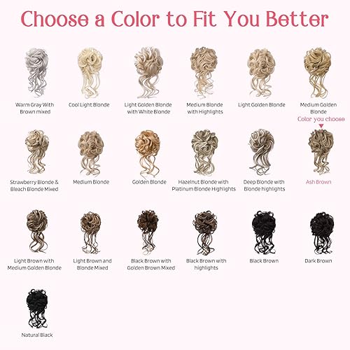 Miniatura 6 de HOOJIH 2 piezas de cabello de moño desordenado, extensiones de moño de cabello ondulado rizado y ondulado, coleteros para mujeres y niñas, color