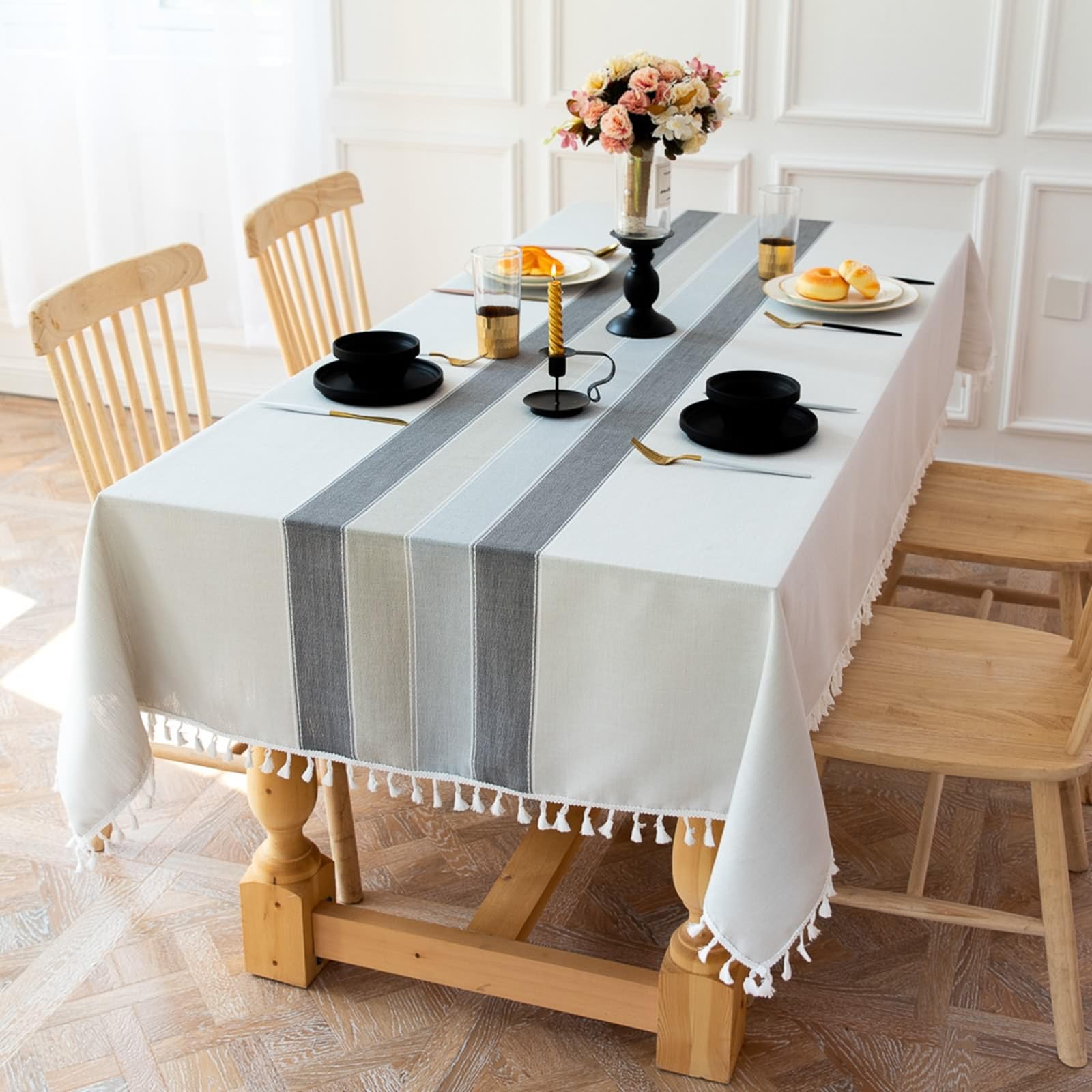 Daesar - Mantel Mesa Rectangular Moderno,Manteles de Mesa Poliéster Empalme de Color Sólido con Borlas Mantel Gris Antimanchas,140x180CM(71x55Inch)