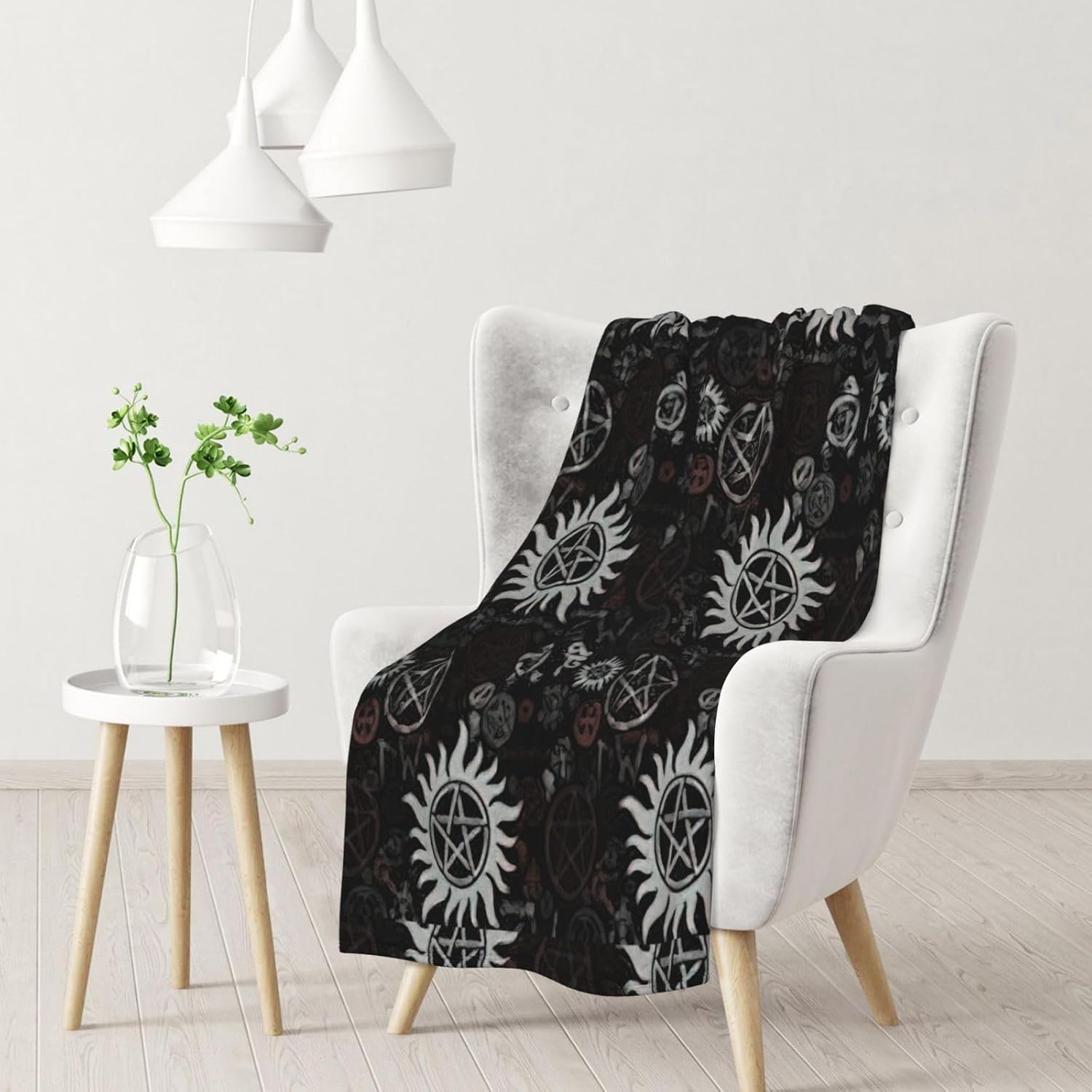 Supernatural Symbols Black Print Fleece Blankets Soft Lightweight Throws Flannel Blanket for Bed, Sofa, Travel, Camping Blanket 30x40