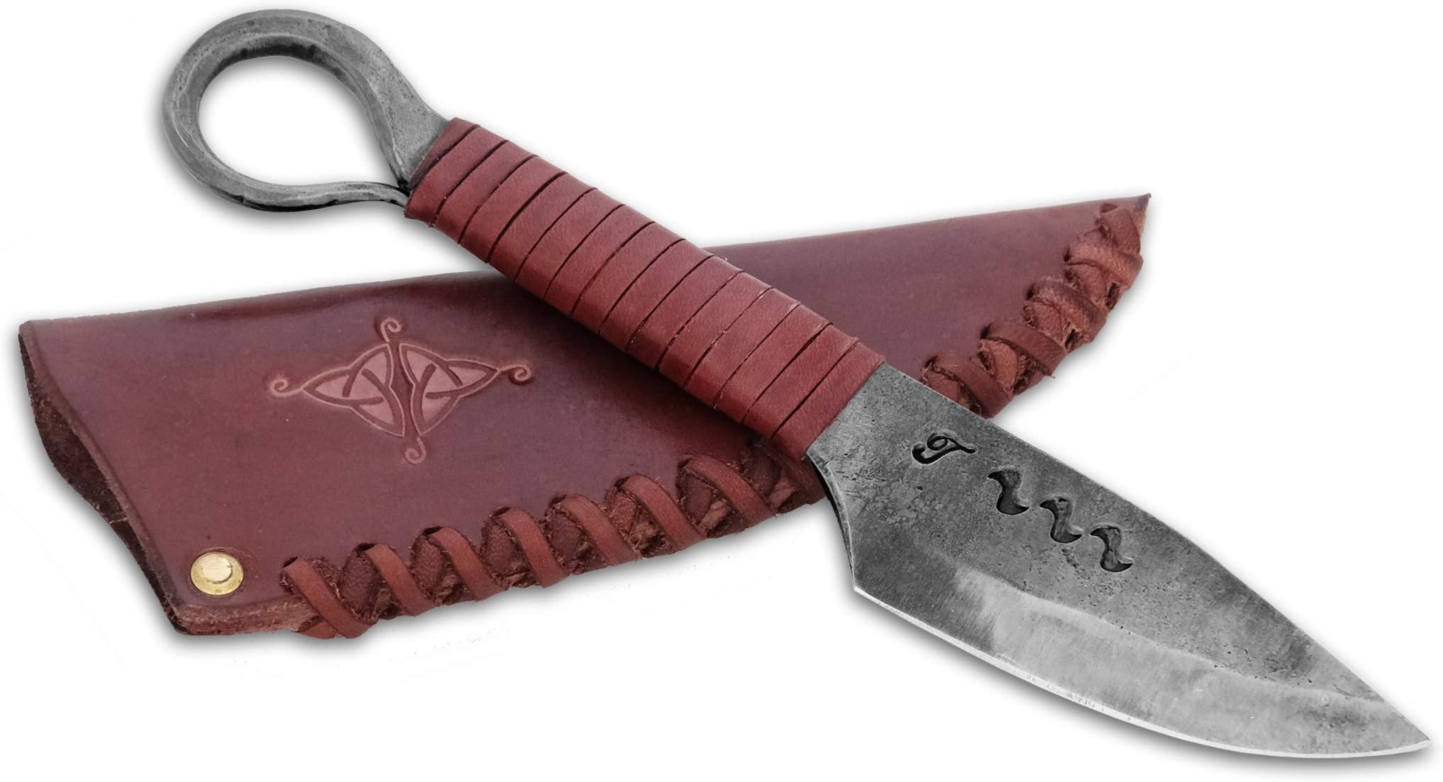 Toferner Knife Celtic Eye, Hand Forged Knife with Leather Case, Hardened Blade, Vintage, Antique Art Collecting, Original Gift Idea (Brown)