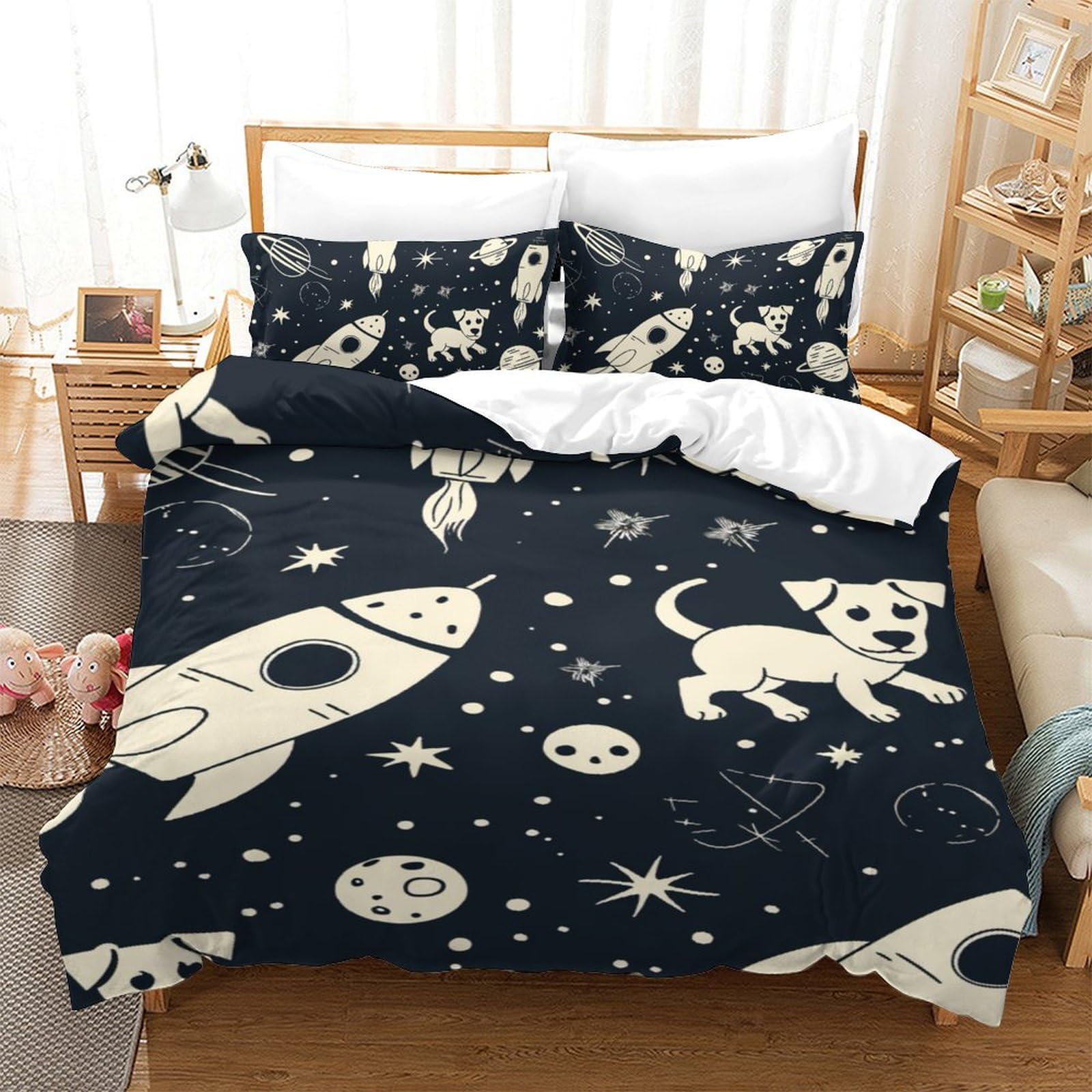 Housse de couette chien 5 avec fermeture éclair parure de lit 140x200
