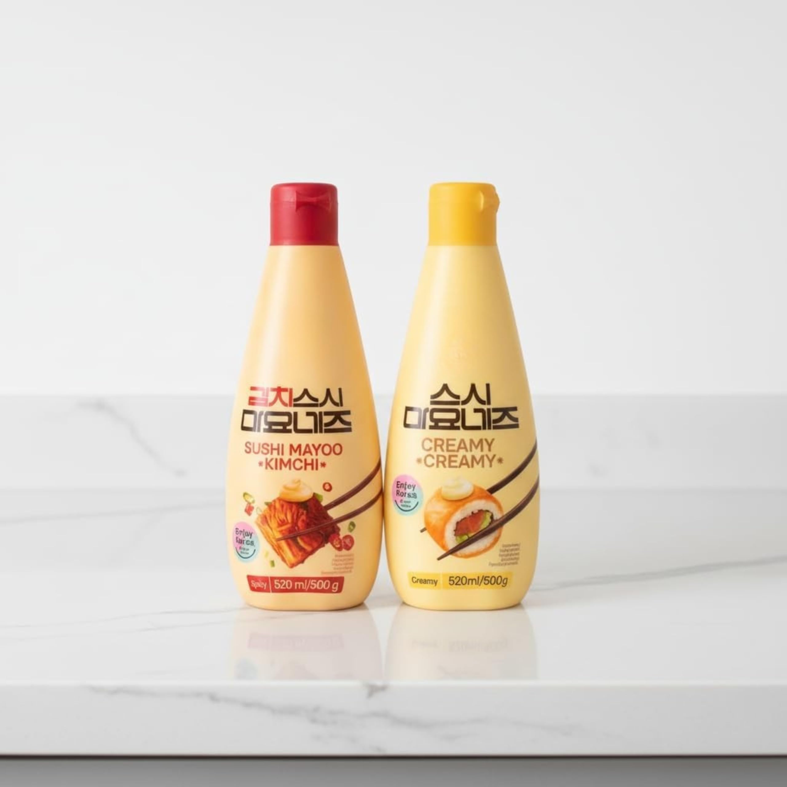 Pack de 2 Mayonesas para Sushi: Original Cremosa y Kimchi Picante - 2 x 520 ml | Salsa Coreana para Sushi, Poke Bowls y Kimbap con Dispensador de Precisión - NEXU