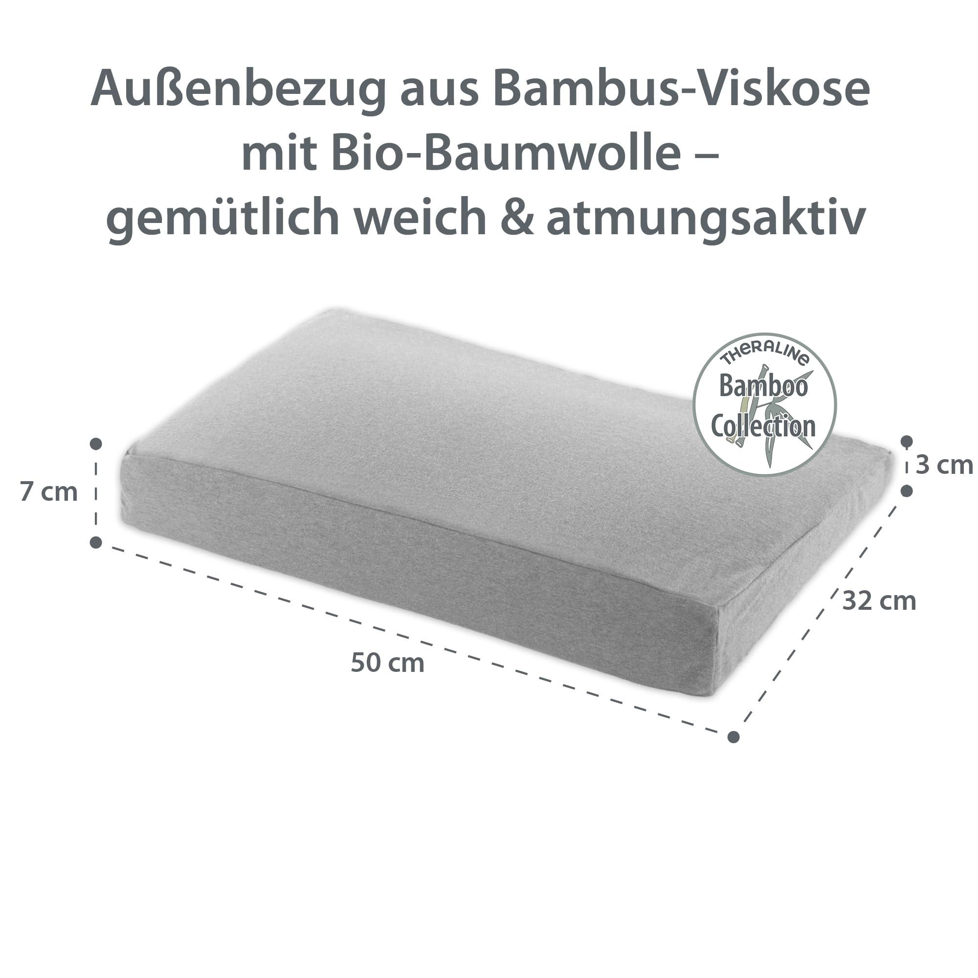 Theraline Dziecięca poduszka pod głowę, ergonomiczna poduszka podpierająca do spania i karku, ochrona patentowa, wraz z poszewką zewnętrzną z wiskozy bambusowej + bawełny organicznej, melanż, średni
