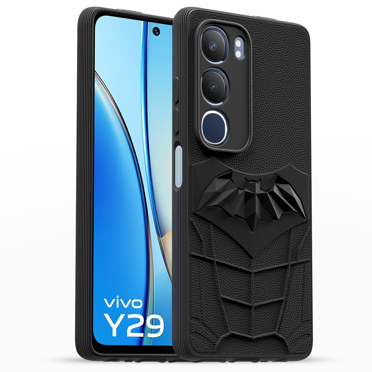 Amazon Basics Back Cover for Vivo Y29 5G / Vivo Y19s 5G | 3D Silicon with Cloth | Shockproof | Stylish Bumper Case (Black)