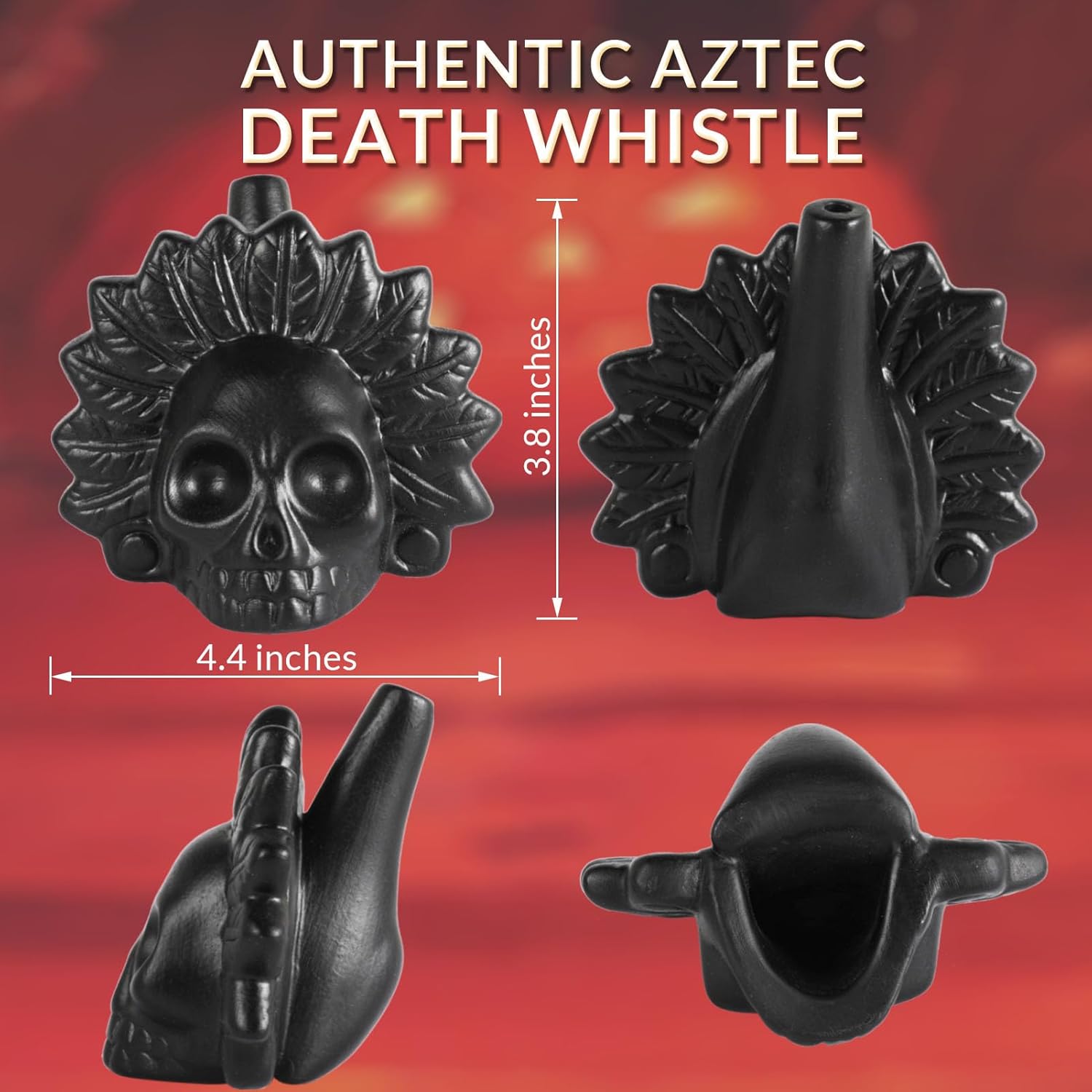 Aztec Death Whistle - Loud Human-Like Scream - Ghost Scream Whistle for Halloween, Pranks, Decor, Self Defense - Handmade Ceramic - Pure Black - Image 2
