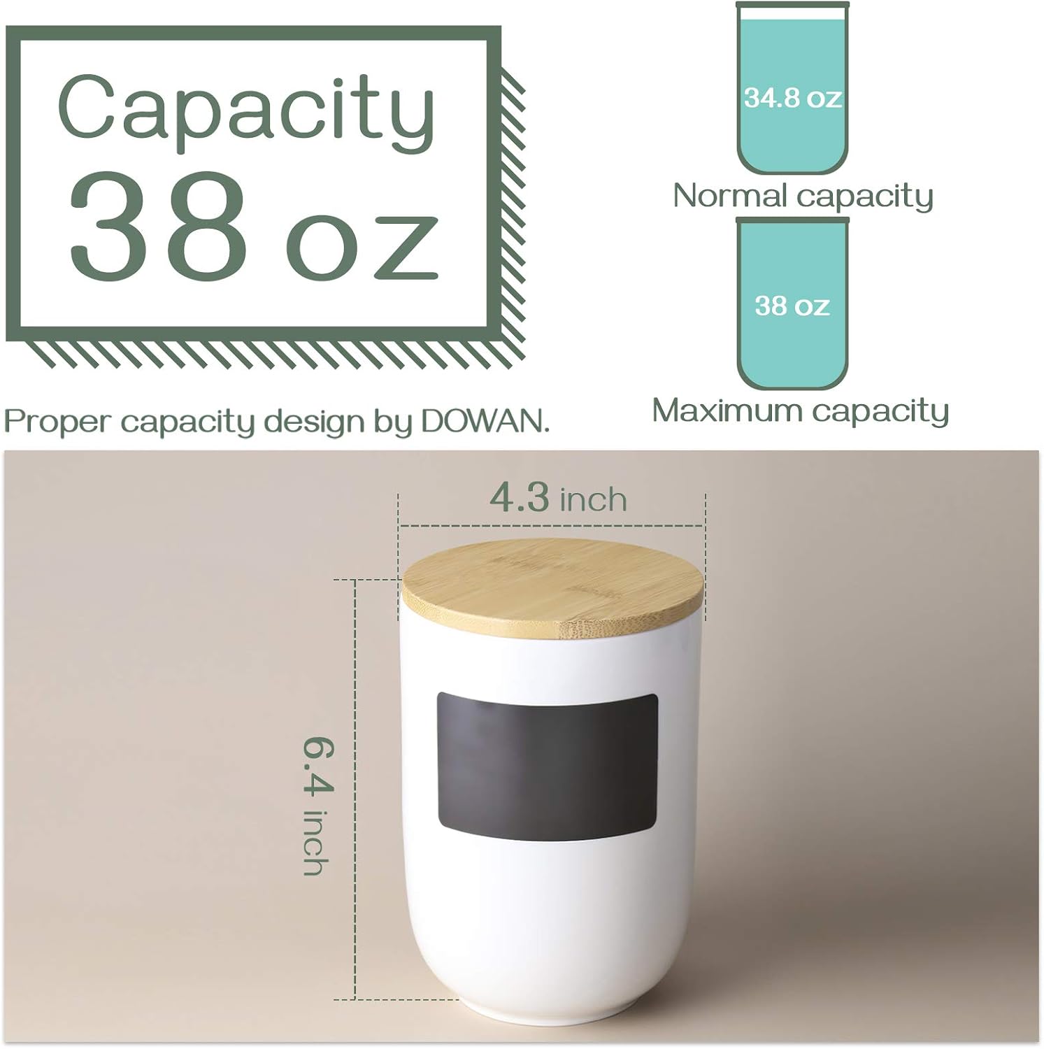 DOWAN Coffee Canister for Ground Coffee, 32 OZ (950 ML) Kitchen Canisters with Airtight Lid & Chalkboard, Farmhouse White Ceramic Canisters, Food Storage Containers for Coffee, Sugar, Tea, Salt