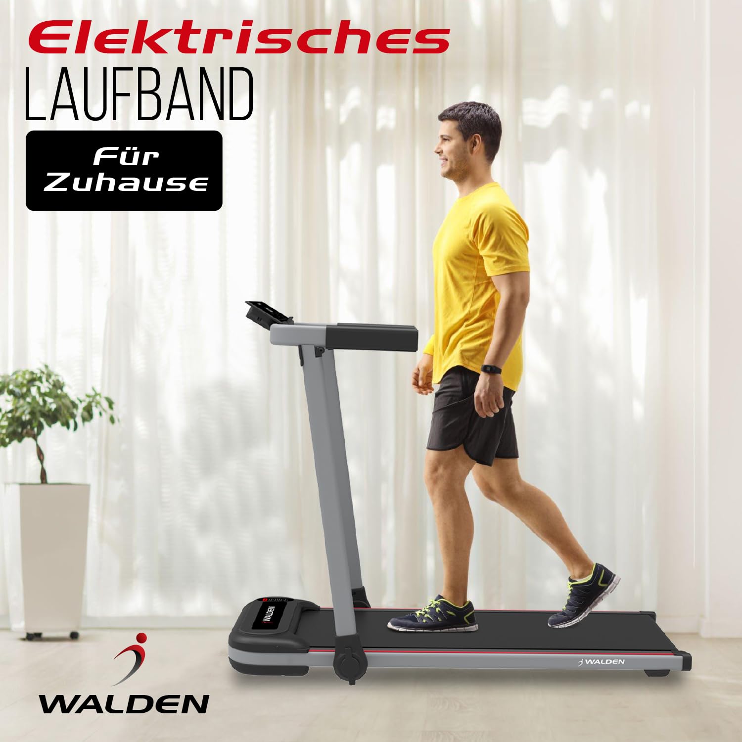 Walden F2800 Tapis de course électrique pliable, moteur 2,5 CV, vitesse 1-10 km/h, 12 programmes, écran LCD
