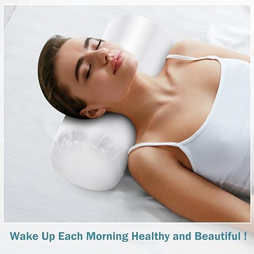 Miniatura 5 de Remerry Paquete de 4 fundas de almohada de 14 x 6 pulgadas, color blanco, rollo cervical, cilíndrica de satén, con cremallera