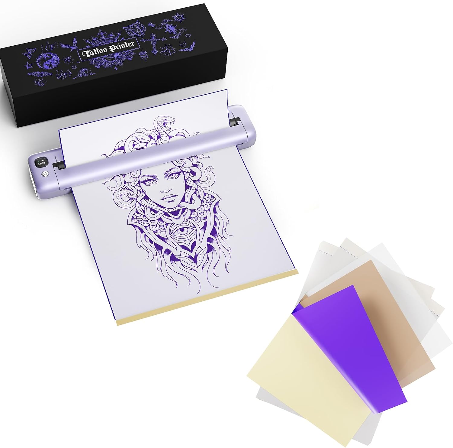 Rongta Purple F81S Tattoo Stencil Printer+35 SheetsTattoo Transfer Paper