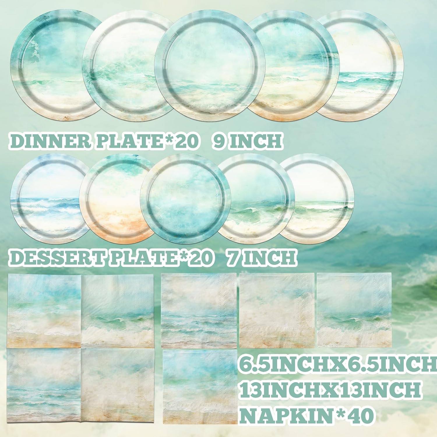 Beach Party Decorations Tableware, 60 Pcs Sea Party Decorations includes Beach Party Plates Beach Napkins, Ocean Waves Beach Plates and Napkins for Summer Ocean Beach Theme Party Decorations