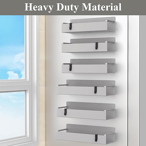 Miniatura 4 de Paquete de 6 organizadores magnéticos de almacenamiento de especias para refrigerador y horno, organizadores de nevera ABS gris claro y