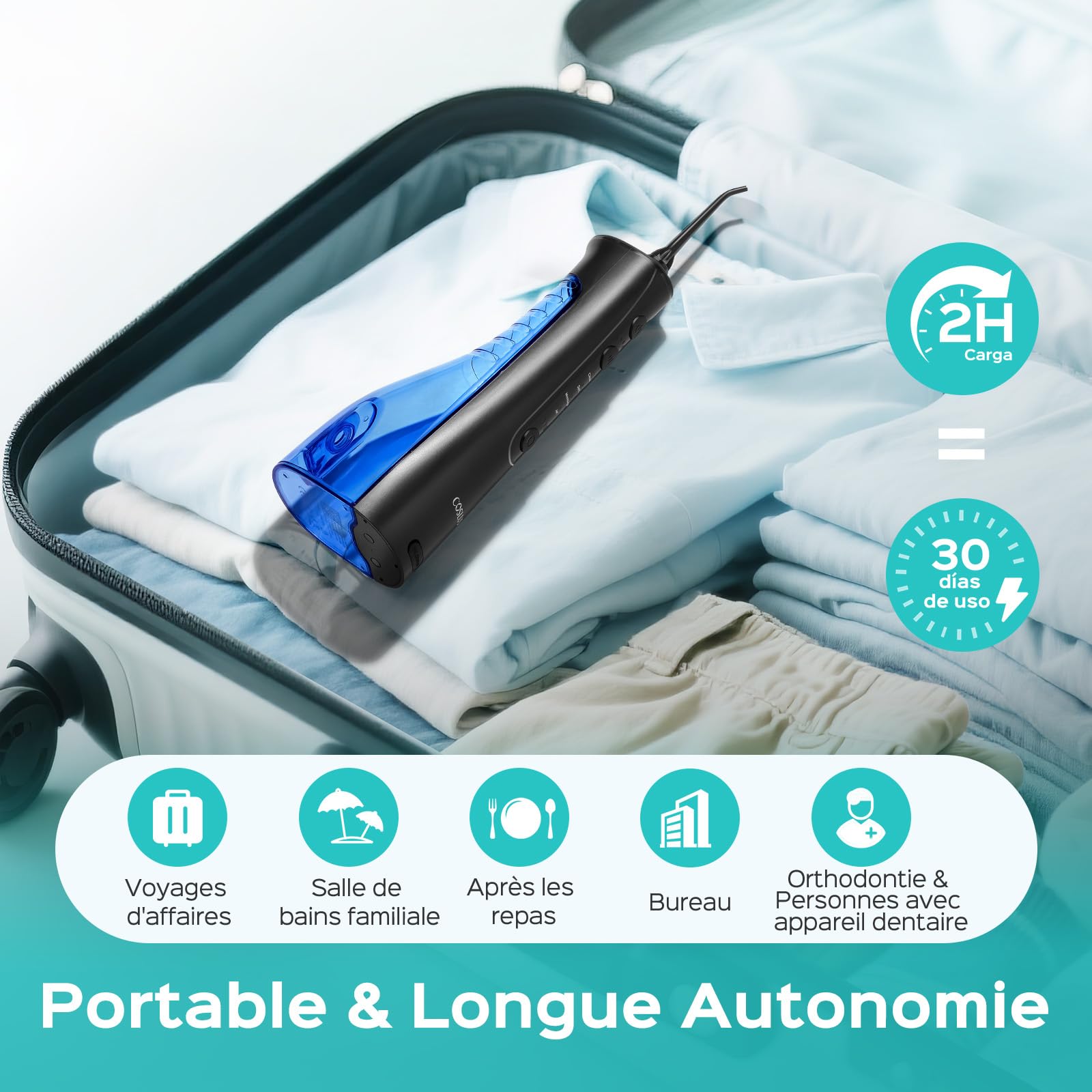 COSLUS C50 Jet Dentaire Hydropulseur Irrigateur Oral: 4 modes et 20 niveaux-IPX7 étanche-Technologie Anti éclaboussures-Usage à domicile et en voyage-pour gencives sensibles et santé-Noir Brillant