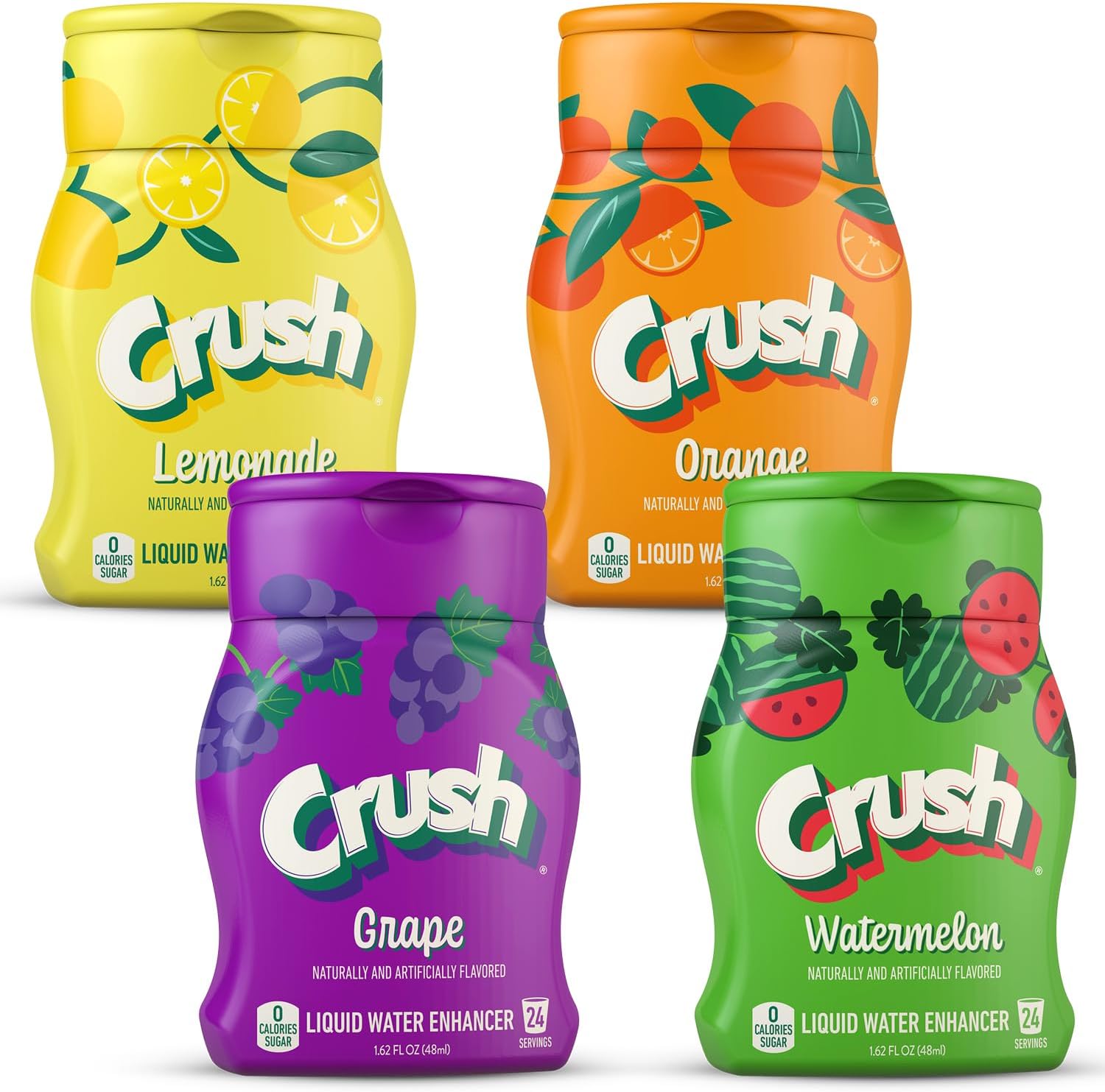 Crush, Summer Variety, Liquid Water Enhancer – New, Better Taste! (4 Bottles, Makes 96 Flavored Water Drinks) – Sugar Free, Zero Calorie