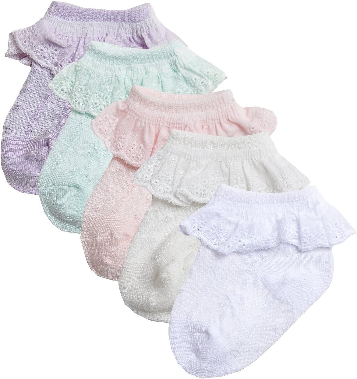 EPEIUS Baby-Girls Eyelet Frilly Lace Socks,Newborn/Infant/Toddler/Little Girls (Pack of 2/3/4/6) - Image 6