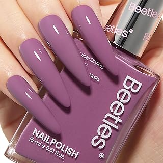 Beetles Purple Nail Polish, 1Pcs 15ML Long Lasting & Quick Dry Nail Polish 2 in 1 Nail Strengthener Growth Nail Ridge Filler Gift for Women