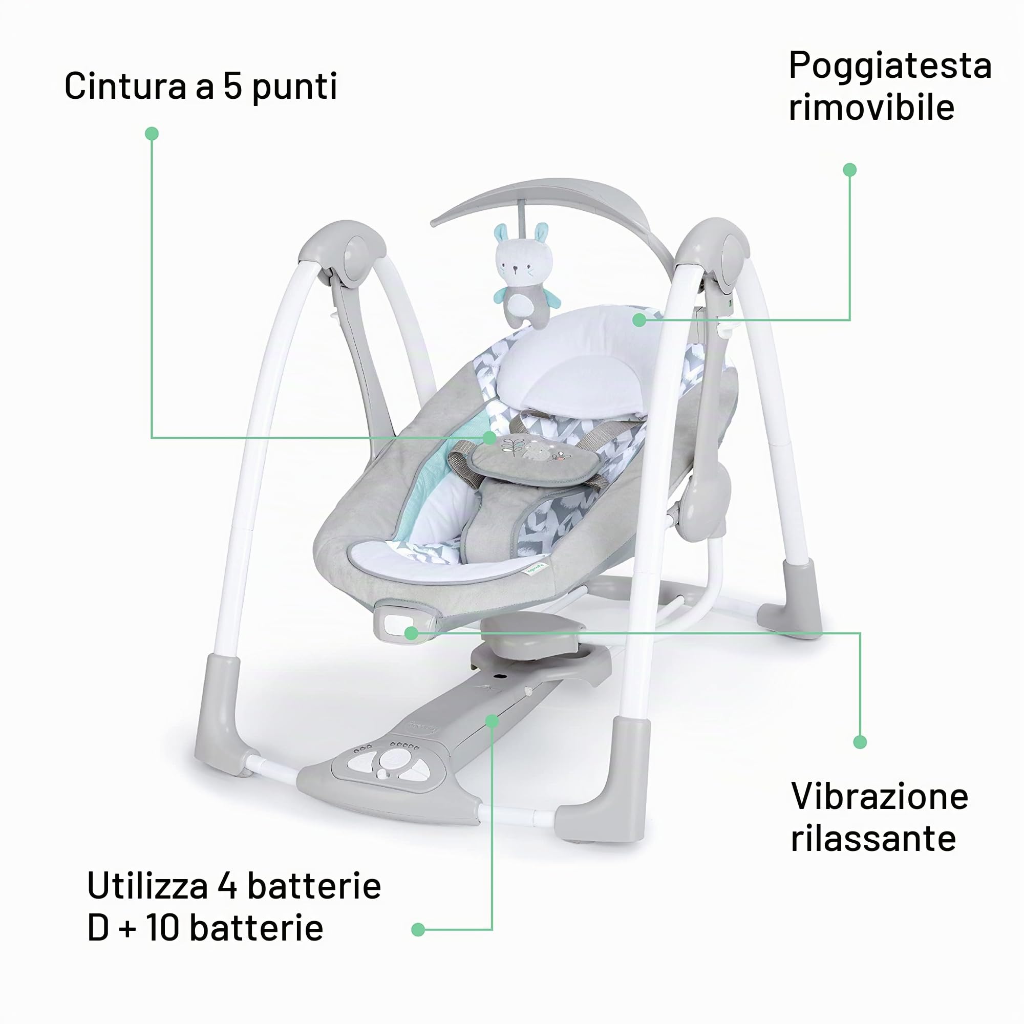 Ingenuity, Swing 'n Go Altalena portatile Cozy Spot - Barra dei giocattoli in legno rimovibile e girevole, 6 velocità, 0-9 mesi o fino a 9 kg