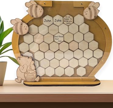 Winnie Baby Shower Guest Book Alternative, Bee and Bear Themed Decorations for Birthday/Baby Shower Party - Includes 45 Hexagons Signs - Yellow