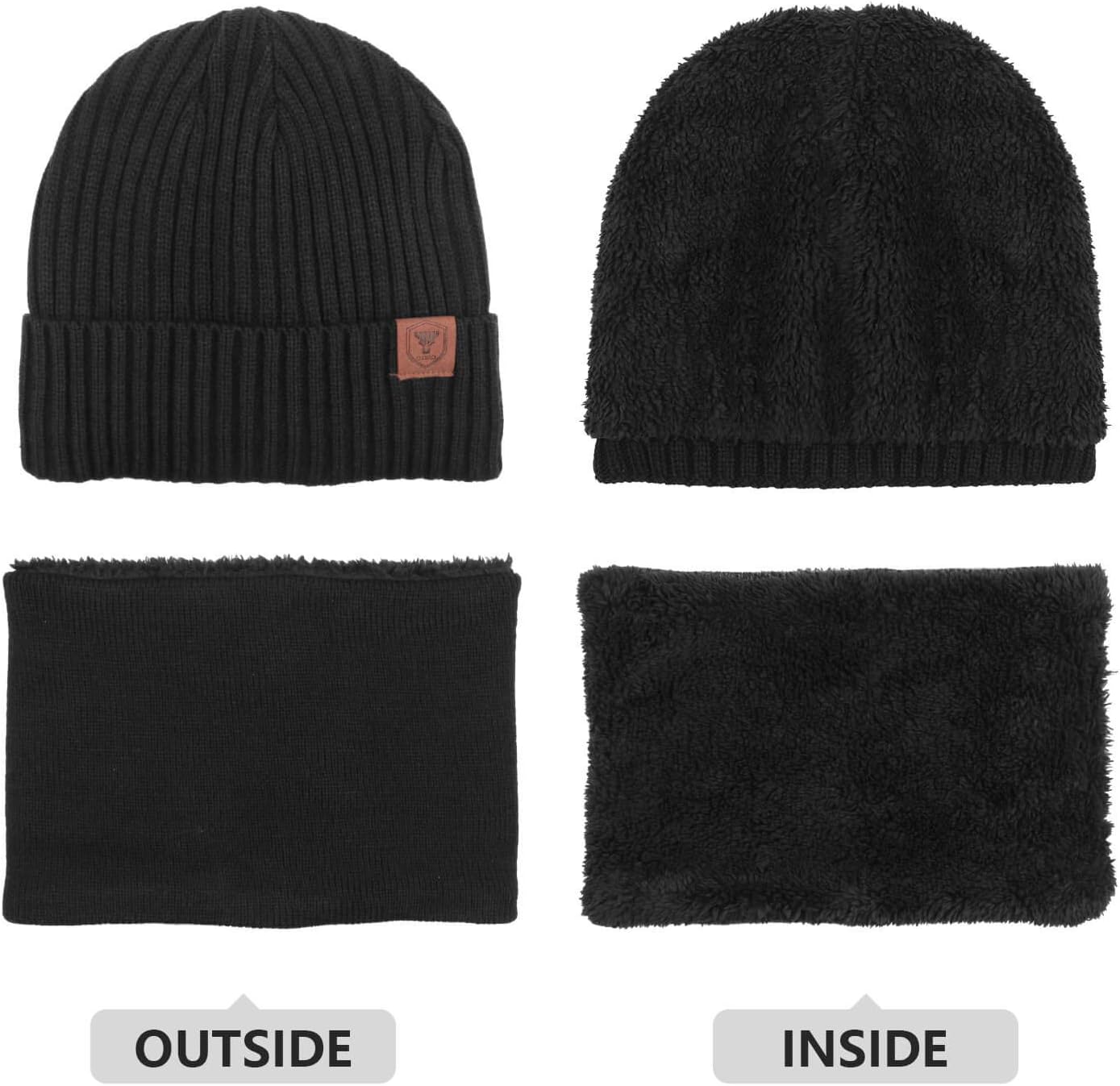 Men's Winter Hat Beanie Scarf Set Warm Knit Hats Neck Warmer with Thermal Polar Fleece Lining Winter Set for Women - Image 5