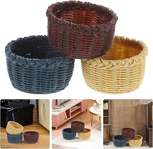 Miniatura 7 de Cabilock Cestas en miniatura para casa de muñecas, 3 unidades, para manualidades, cesta tejida en miniatura, canasta pequeña para manualidades, de
