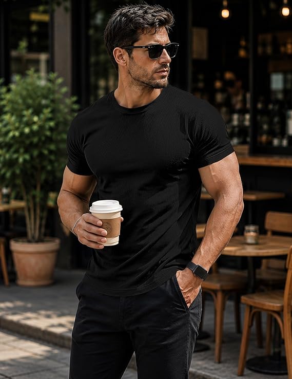 JMIERR Mens Short Sleeve T Shirt Summer Muscle Slim Fitted Crewneck Longline Tees Shirts for Gym Workout