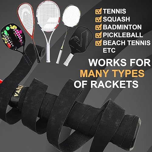 Miniatura 6 de Cinta de agarre para raqueta de tenis, cinta de agarre precortada de sensación seca que absorbe el sudor, agarre cómodo aterciopelado para raqueta