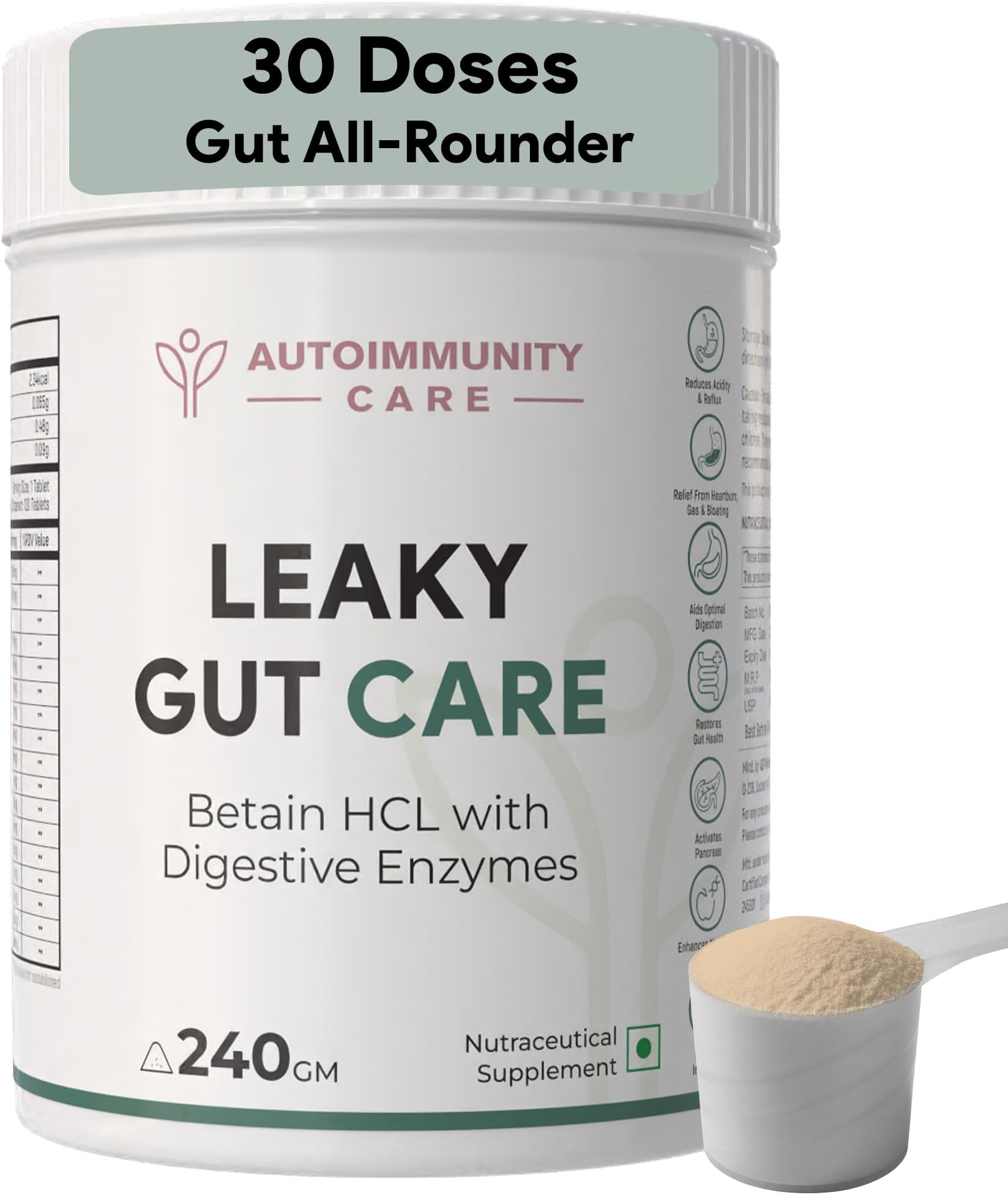 Autoimmunity Care Leaky Gut Care – L Glutamine Powder with Zinc Carnosine, Aloe Vera & More | Gut Repair Supplement for Men & Women | Gut Health Supplements, Infection & Anti-Inflammatory Support | 180 g (30 Servings)