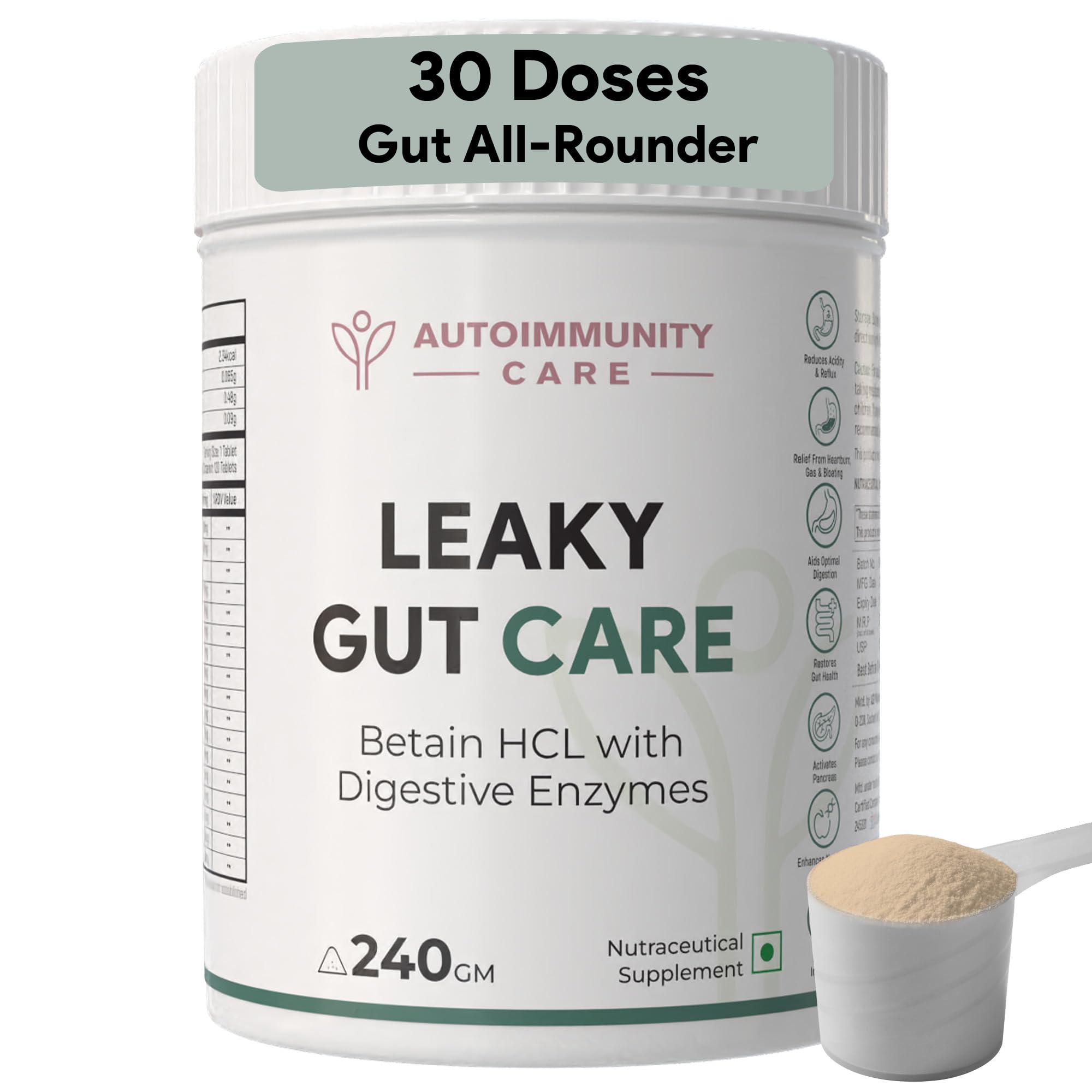 Leaky Gut Care – L Glutamine Powder with Zinc Carnosine, Aloe Vera & More | Gut Repair Supplement for Men & Women | Gut Health Supplements, Infection & Anti-Inflammatory Support | 180 g (30 Servings)