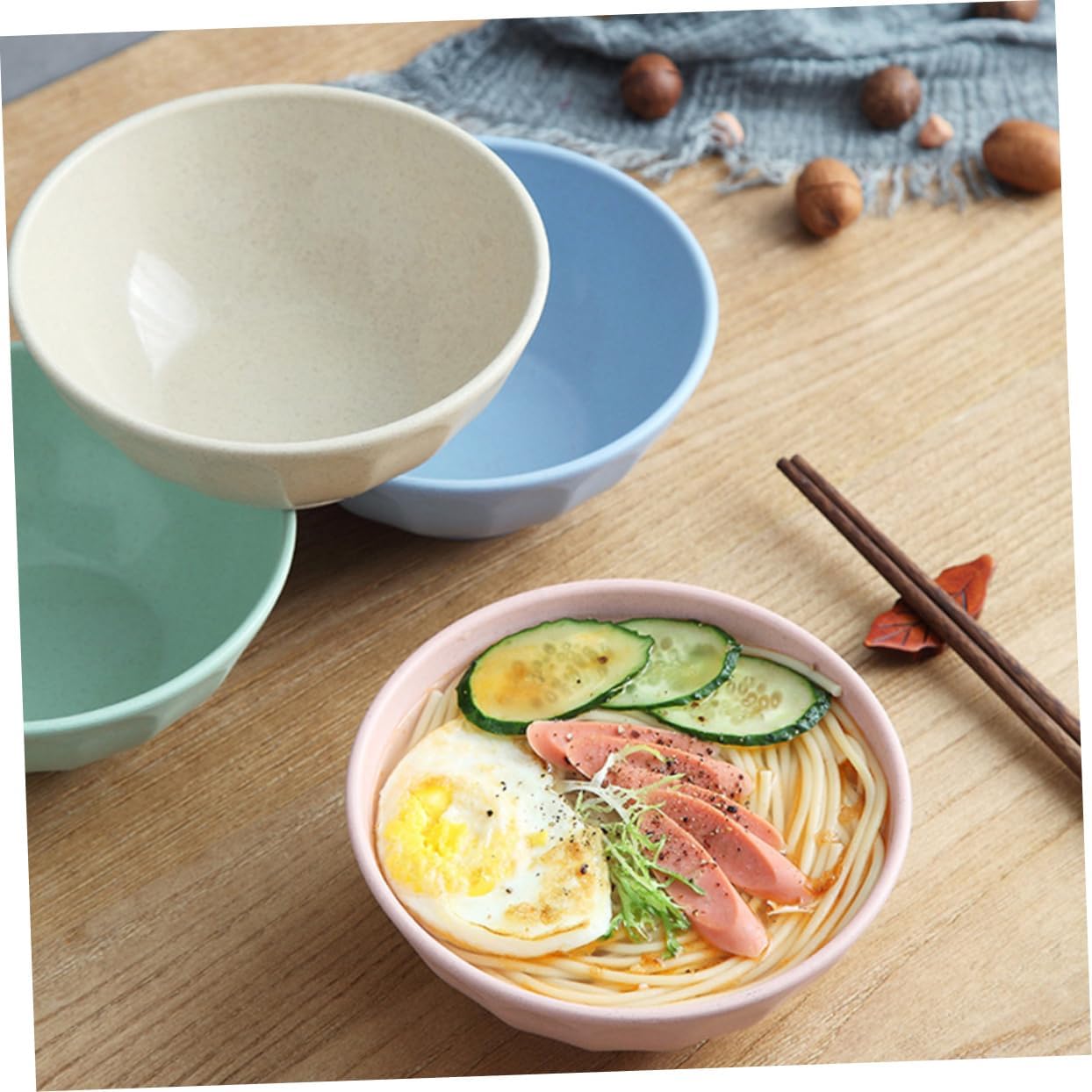 Luxshiny Wheat Straw Bowl Set 4 Pcs round PP Rice Noodle Serving Bowls image 4