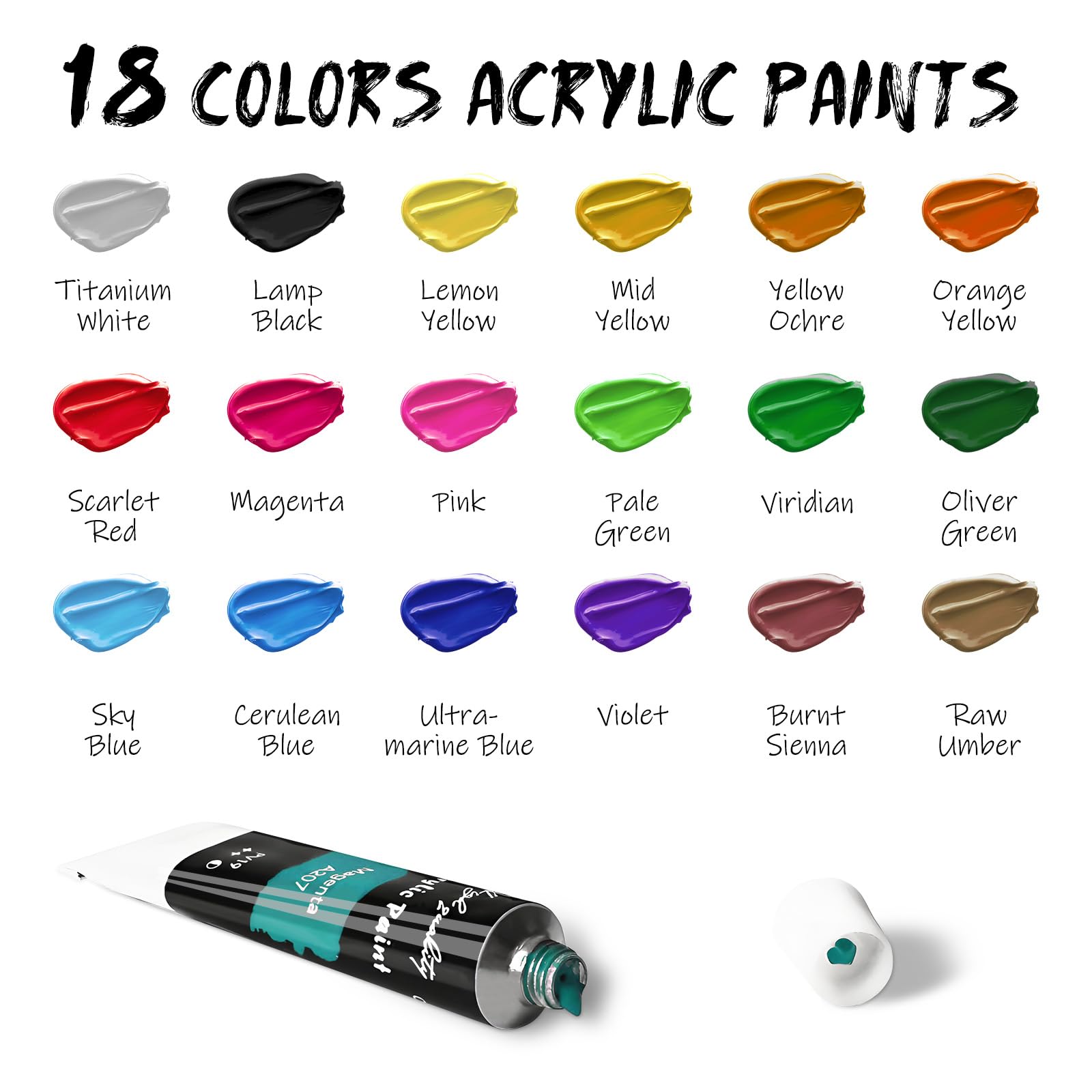 LEYEMO Acrylic Paint Set for Kids, Art Supplies Painting Kit with18 Acrylic Paints, 5 Canvas, 8 Paint Brushes, Easel, Palette ETE, Paint Set Gifts for Adults & Artist