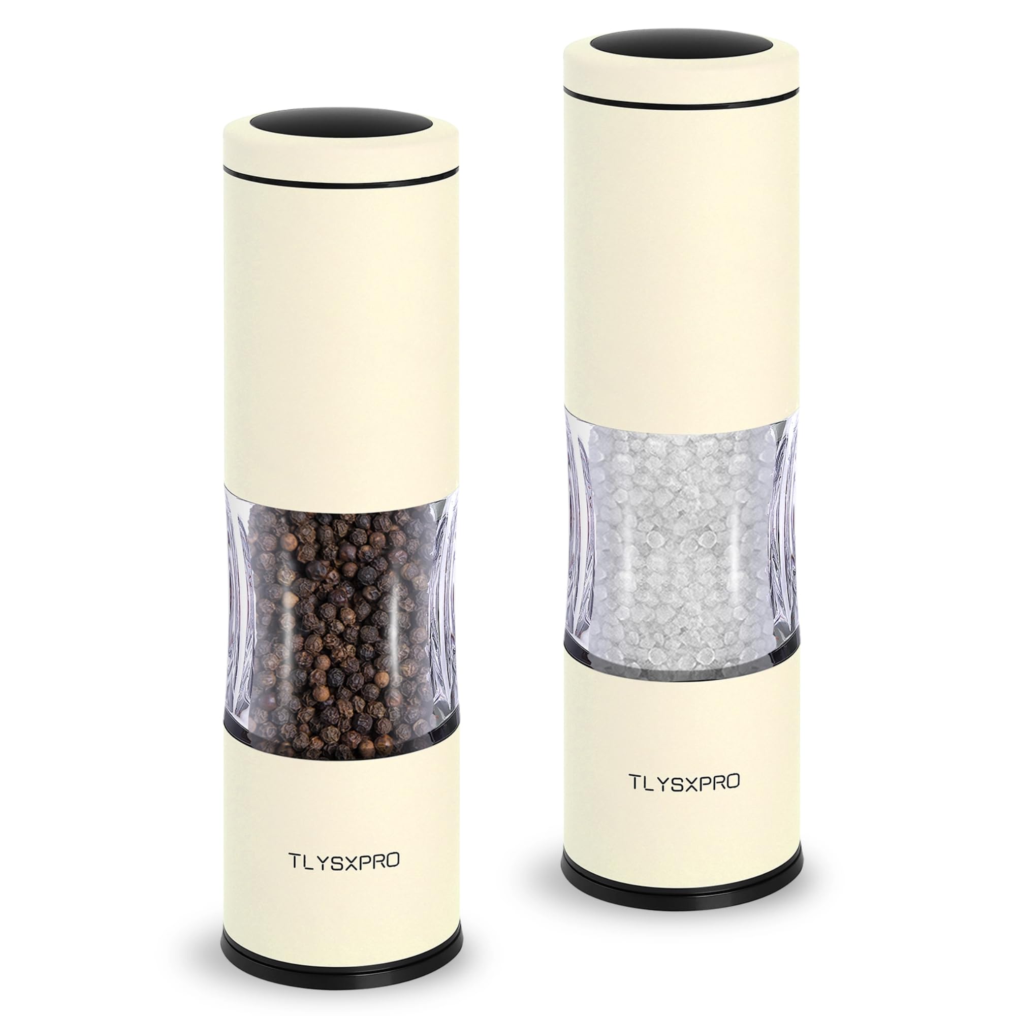 TLYSXPRO Salt and Pepper Grinder Set with Adjustable Coarseness | Manual Pepper Mill Grinder with Refillable Design | Ceramic Core | Kitchen Essential (2 Packs, Buttercream)
