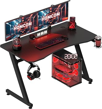 HOMCOM Gaming Desk 120 x 65 cm Steel Frame, Cup Holder Computer Desk Black