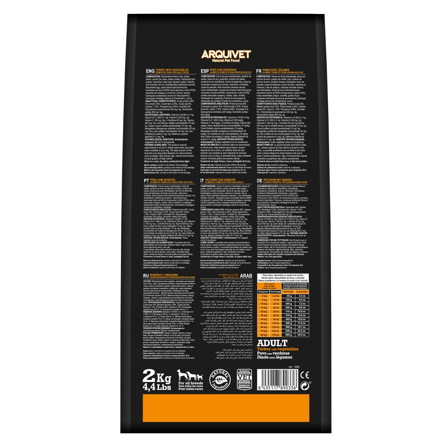 Arquivet Comida de Perros con Pavo sin Granos, 12 kg (Paquete de 1)