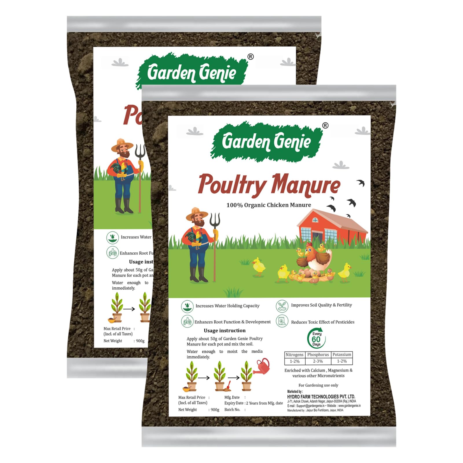 Garden Genie Poultry Manure Organic Fertilizer for Plants, Murgee Chicken Khaad for Home Gardening - 1800 Gm (2 Pack 900g) (B091HXVKHS) Amazon Price History, Amazon Price Tracker