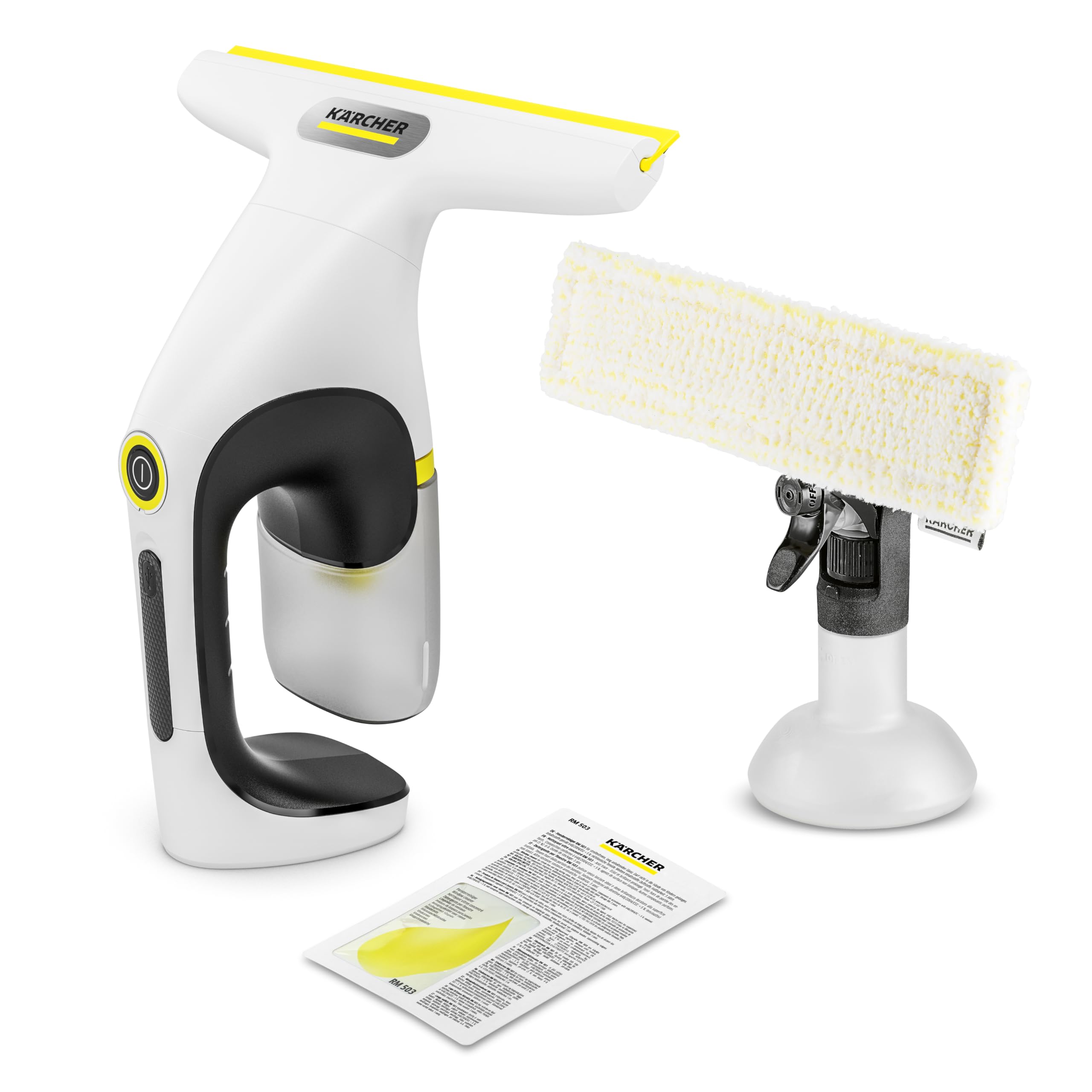 Kärcher nettoyeur de vitres sans fil WV 1 Compact Care, autonomie : 25 min, réservoir : 100 ml, poids : 0,5 kg, pulvérisateur avec bonnette en microfibres, nettoyant pour vitres (20 ml)