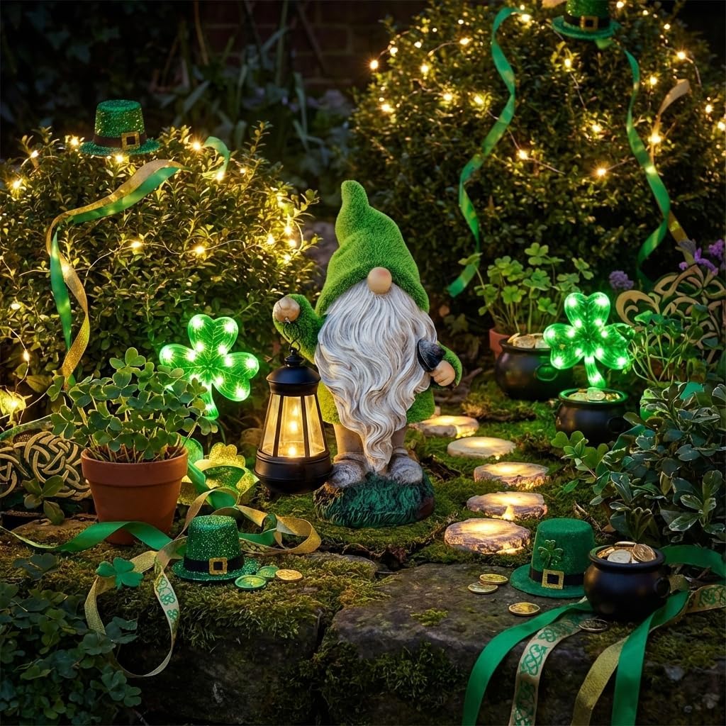 TERESA'S COLLECTIONS Christmas Outdoor Statue for Home, Resin Gnome Decorations with Solar Outdoor Lights for Garden Decor,Green Garden Sculptures & Statues for Front Patio Lawn, Gifts for Mom,8" - Image 7