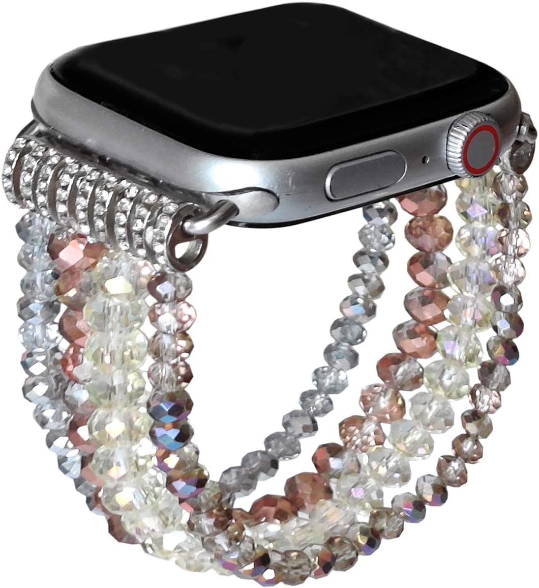 Crystal Apple Watch Band Compatiable with Apple Watch 38mm 40mm 41mm 42mm 44mm 45mm 49mm,Sparkle Beaded Crystal Replacement Bracelet Watchband Elastic for iWatch Ultra SE Series 8 7 6 5 4 3 2 1