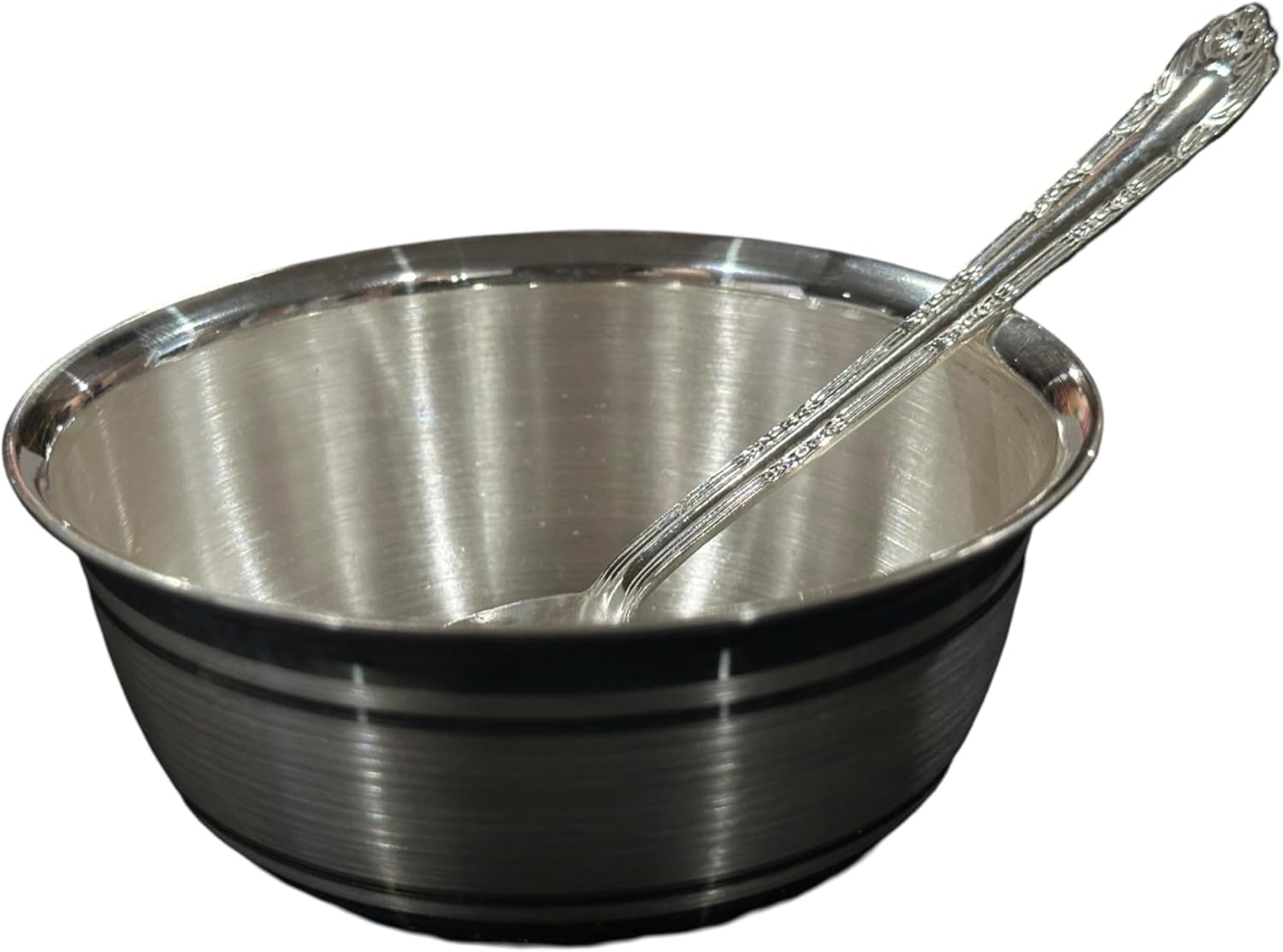 999 Pure Silver 250ml Bowl & Spoon for Teens - 4.0-inch Set#01
