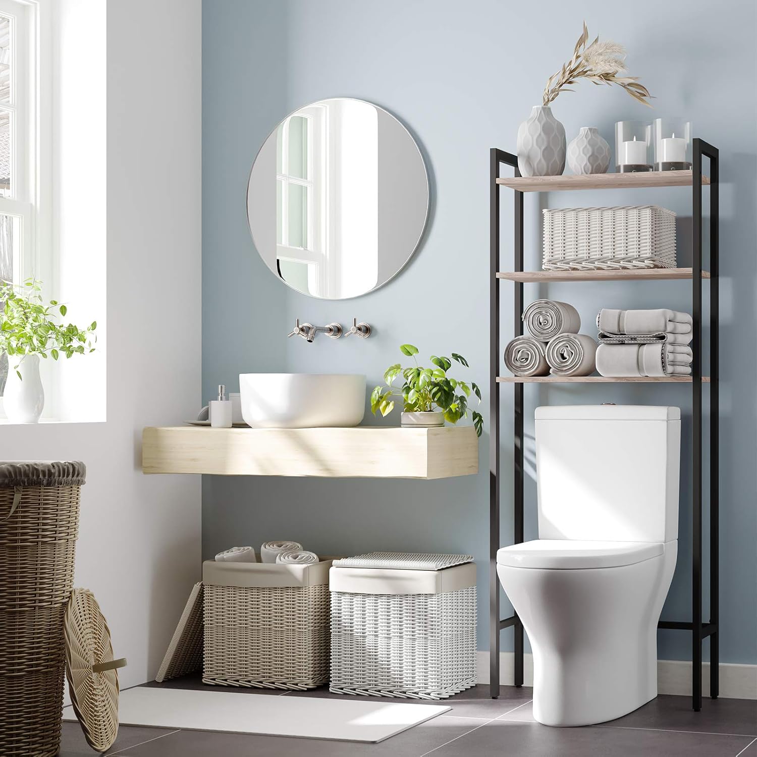 HOOBRO Over-The-Toilet Storage in a modern bathroom setting