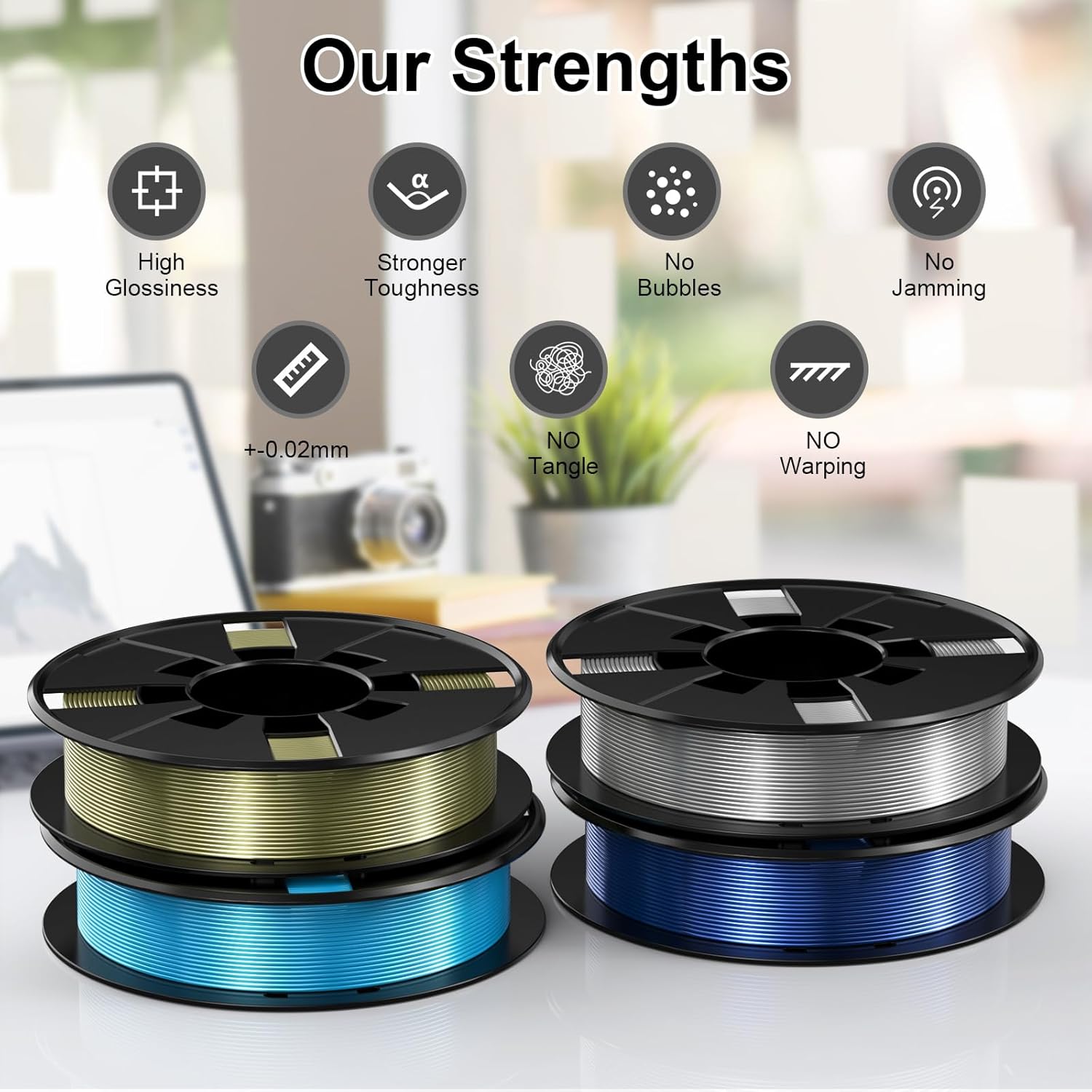 ENTINA 4 Colors Silk Shiny 3D Printer Filament Bundle, PLA Filament 1.75 mm for 3D Printers, Dimensional Accuracy +/- 0.02 mm, 200g x 4 Spools Set