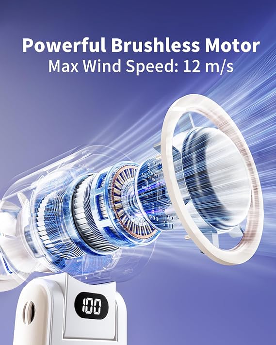 Handheld Fan with Intelligent Refrigeration Piece, Led Display, 100-Speed Stepless Adjustment,Foldable Portable Fan for Outdoor Travel Beach Cruise(White)