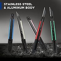 Vista 9 de WORKPRO Cuchillo de uso general premium con cuchilla retráctil y desmontable, juego de cortador de caja de aluminio resistente, cuchillos