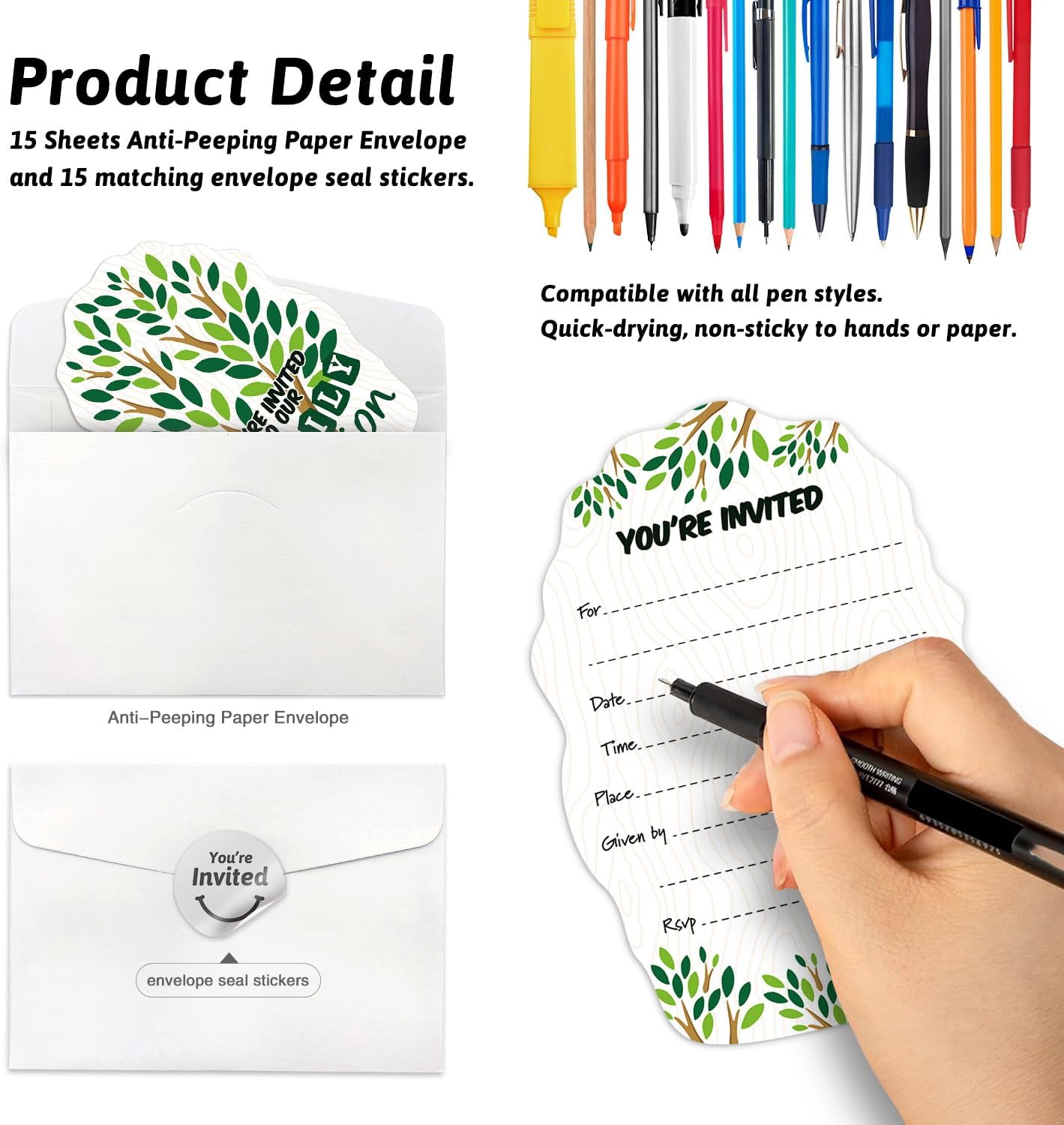 Family Tree Reunion Double-Sided Shaped Fill-In Invitations card 15 Sheets with Envelopes, for Family Gathering Birthday Party, Bridal Shower, Baby Shower, Wedding Invitation, Greenery Theme image 3