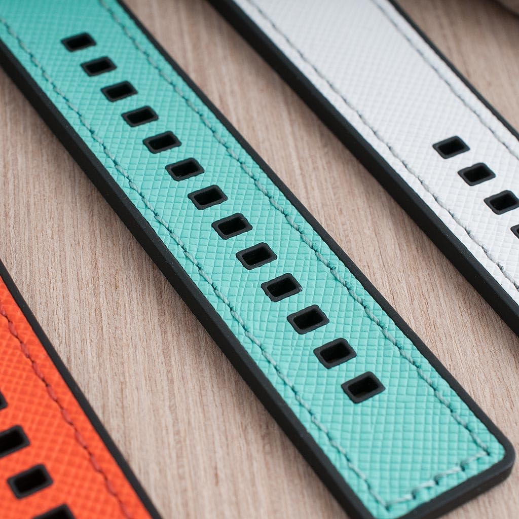 StrapHabit Ersatz-Uhrenarmband für Q Timex, passend für 36 mm, 38 mm, 40 mm, M79, GMT, Chronograph – TQ18 Schnellverschluss-Lederarmband & FKM-Gummi-Hybrid, 18 mm