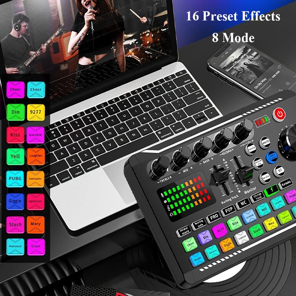 Mini Tablero Mezclador De Sonido Con Bluetooth Cantilever,Con 8 Modos,12 Tonos Eléctricos,4 Cambios De Sonido,16 Efectos De Sonido,Tarjeta De Sonido Para Transmisión En Vivo,Combo1