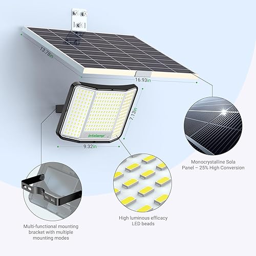 Miniatura 4 de intelamp Luces solares impermeables para exteriores, 20000 mAh, 2000 lúmenes, reflector exterior con control remoto de 16.4 pies, temporizador de