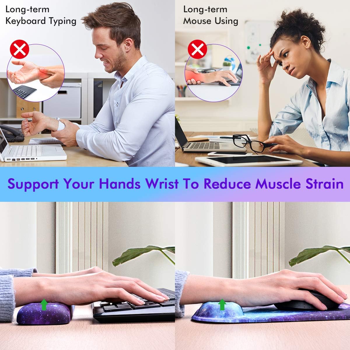 Mouse Pad Keyboard Wrist Rest Non Slip Wrist Support Rest Mouse pad for Office, Computer, Laptop, Typist, Gamer, Compact Cushion Pad with Ergonomic Acupoint Massage Support (Starry Night)
