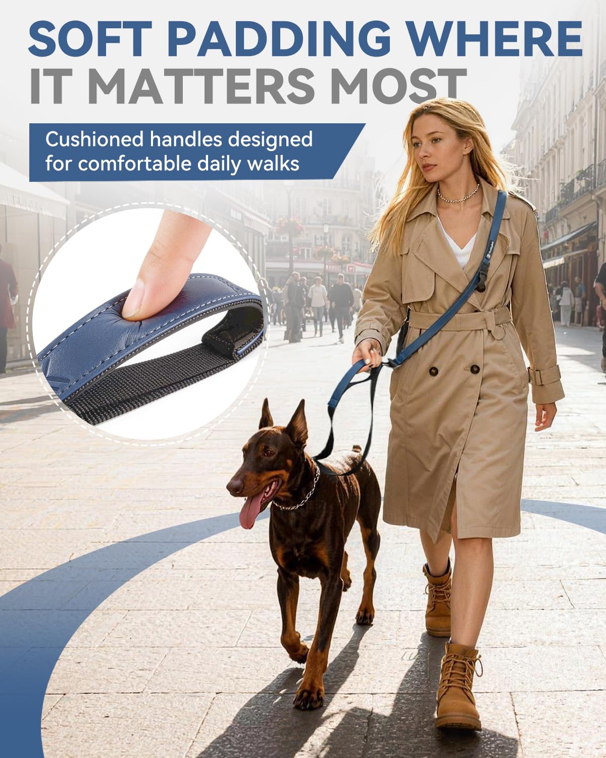 Hands-Free Crossbody Hundeleine, 1,8 m, reflektierend, schwarz, für große Hunde