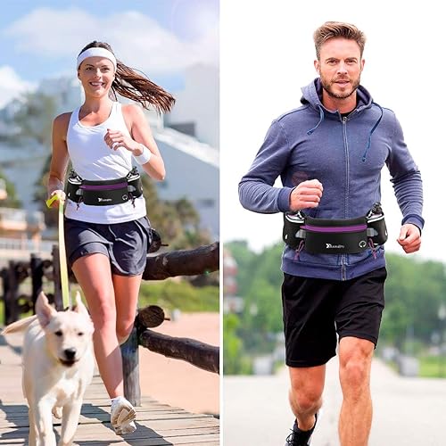 Miniatura 6 de Cinturón para correr con botellas de agua (2 x 5.9 fl oz), cinturón de hidratación impermeable para iPhones, bolsa de cintura deportiva ajustable