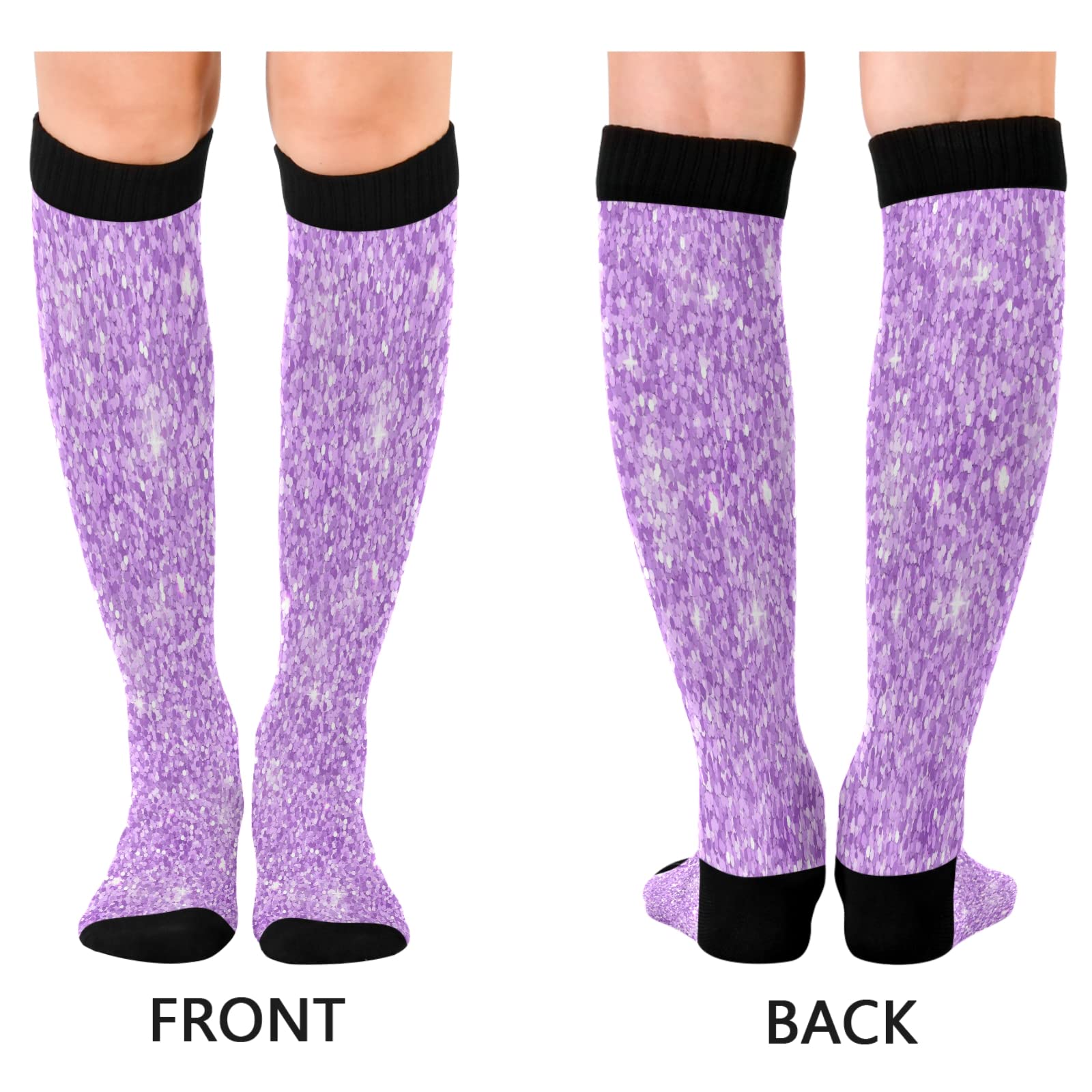 Shiny Compression Socks for Men and Women Lilac Glittering Pattern Knee High Socks Support for Sport Running Hiking Fitness